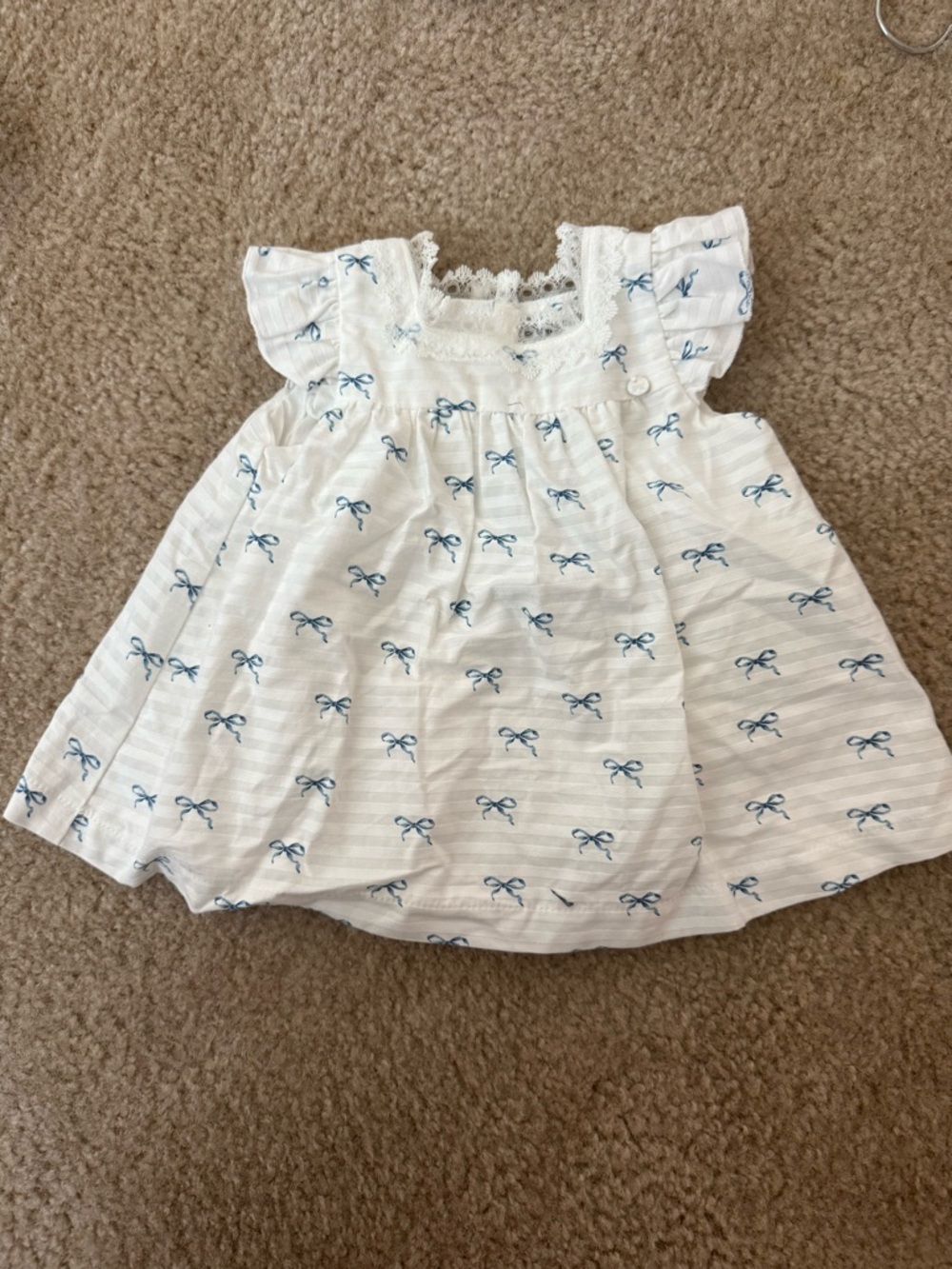 Girls' White Dress with Blue Bow Print - Formal Summer Dress